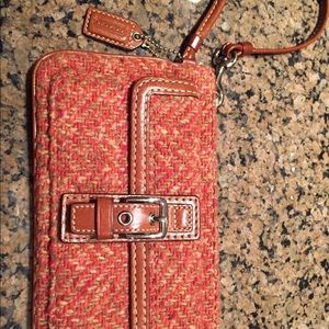 Coach Wool and Leather Wristlet Clutch Wallet